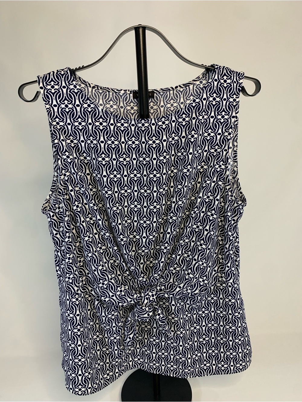 Talbots Navy and White Geometric Tie-Front Camisole